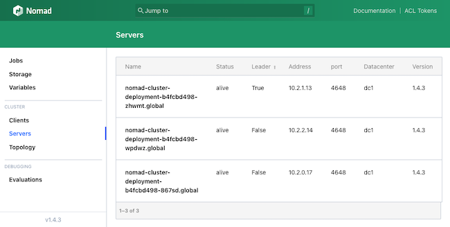 Nomad UI on the Kubernetes cluster