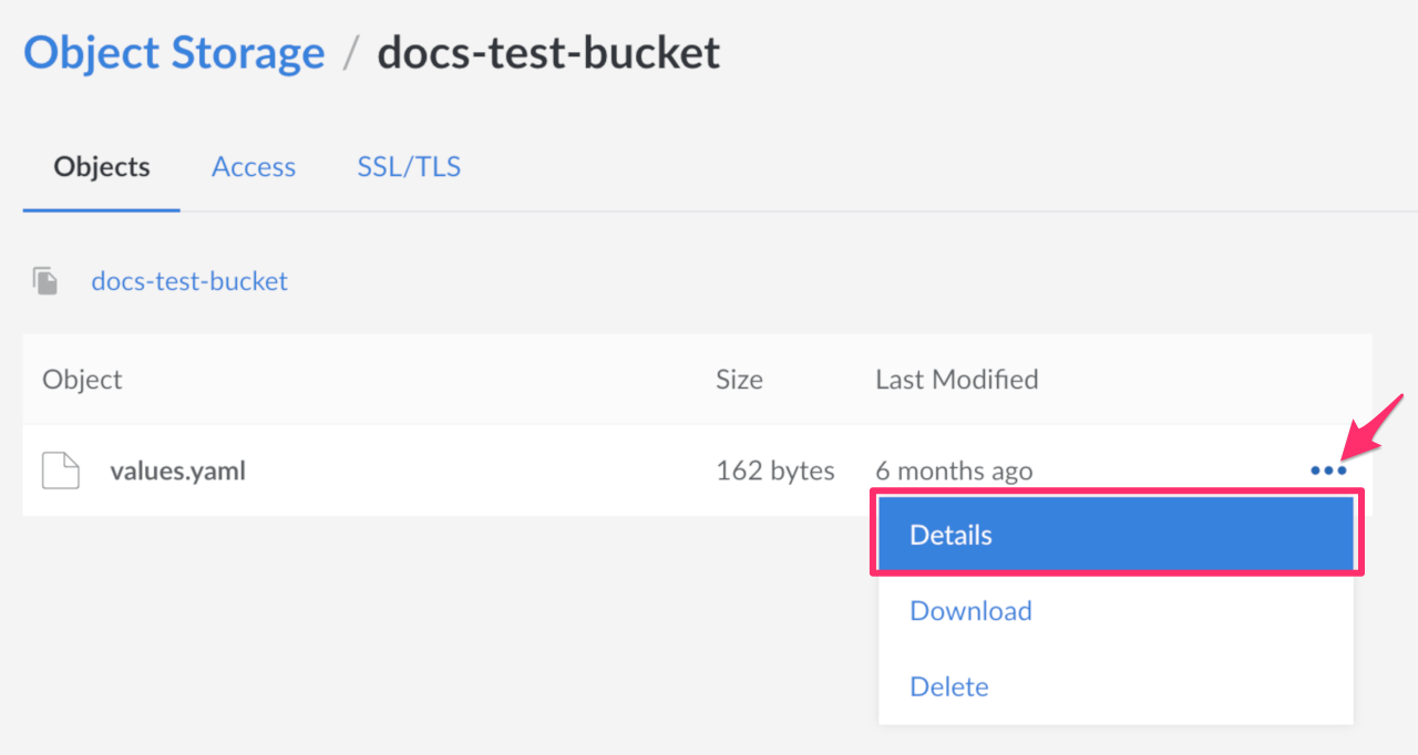 Object Storage Object Detail Menu